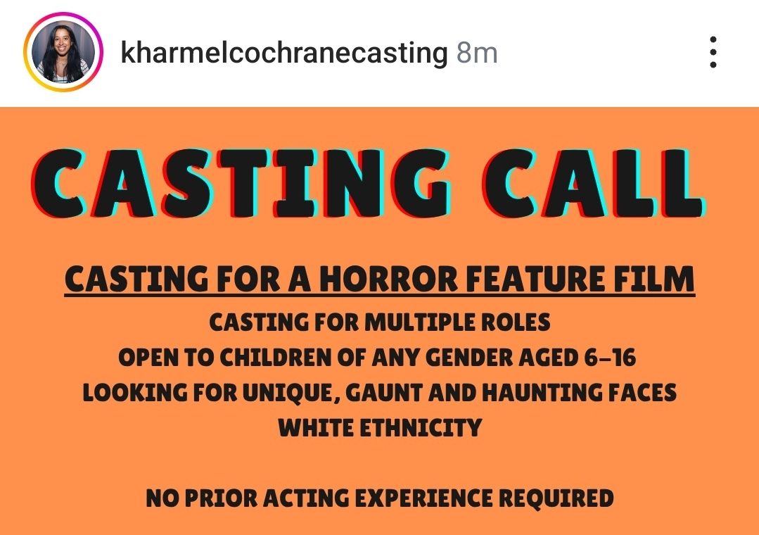 Open Casting Call from Kharmel Cochrane Casting