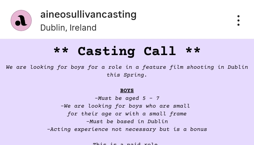 Open Casting From Aine O’ Sullivan Casting